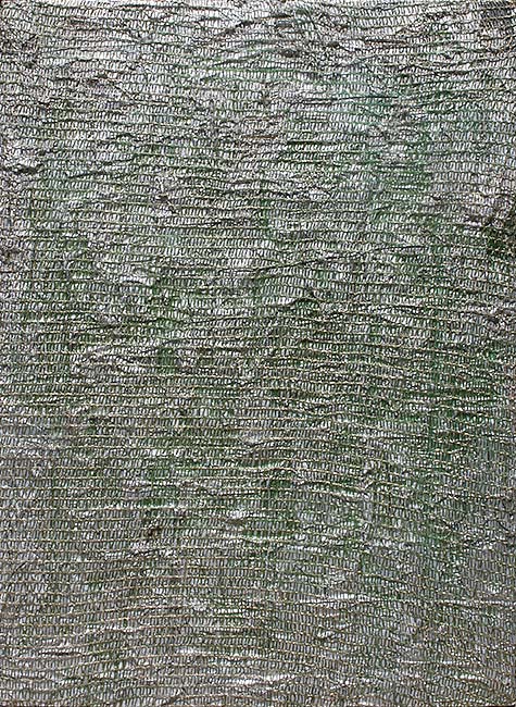 bild_titel (CHF 380.-)<br />Leinwand 57x79cm, Modeliermasse, Baunetz, Acrylspray